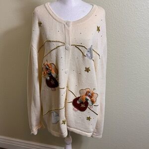 One Resource VGT Christmas Sweater 3X Off White with Angels and Clouds Gold‎